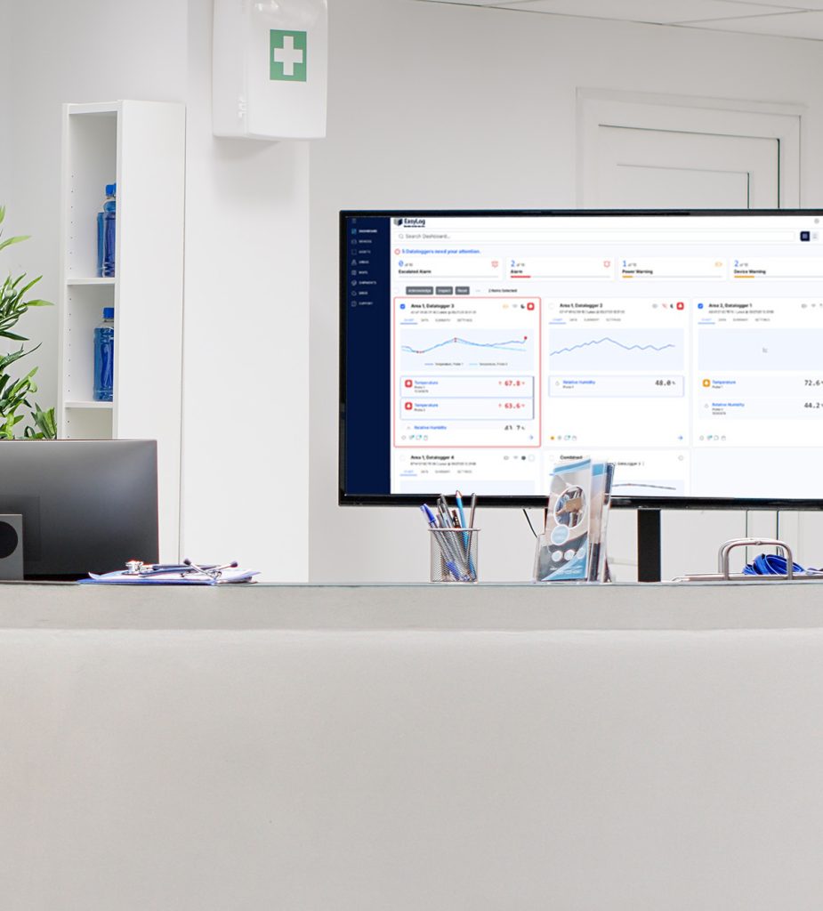 EasyLog Cloud Dashboard on display in hospital reception