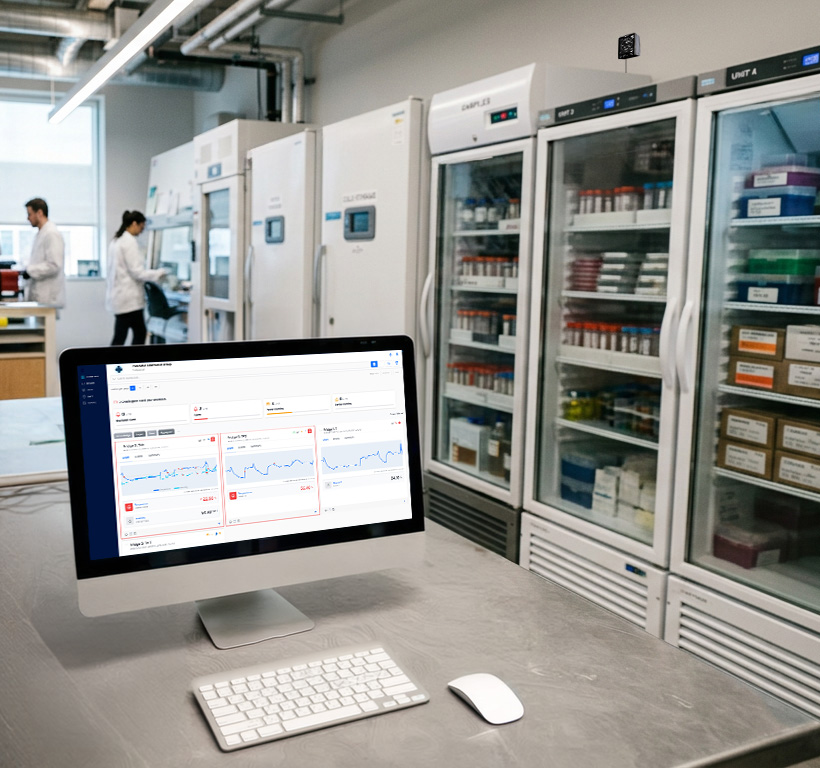 EasyLog Cloud on a laptop in a lab
